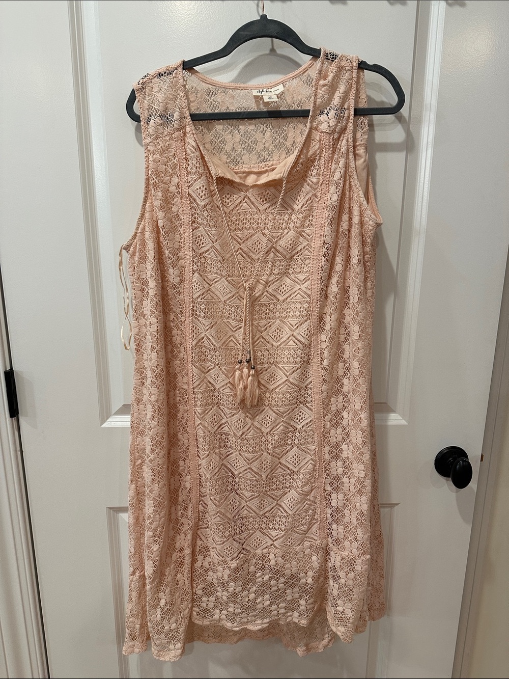 Style & Co. Blush Crochet Lace Sleeveless Tunic with Tassel Tie